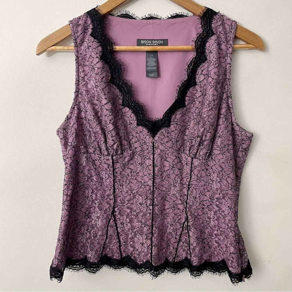Bisou Bisou Purple Lace Tank Size 14